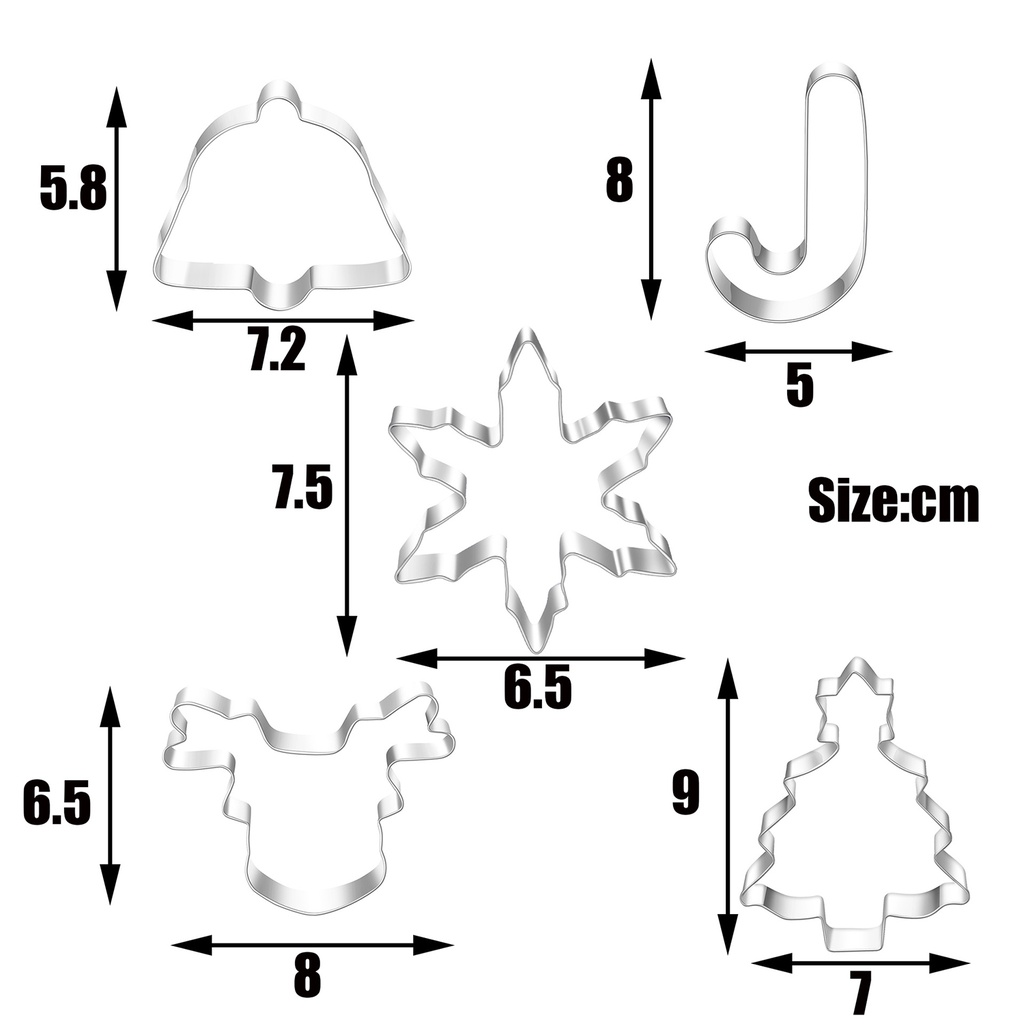 5pcs / Set Cetakan Kue / Biskuit / Permen Seri Natal Bahan Stainless Steel