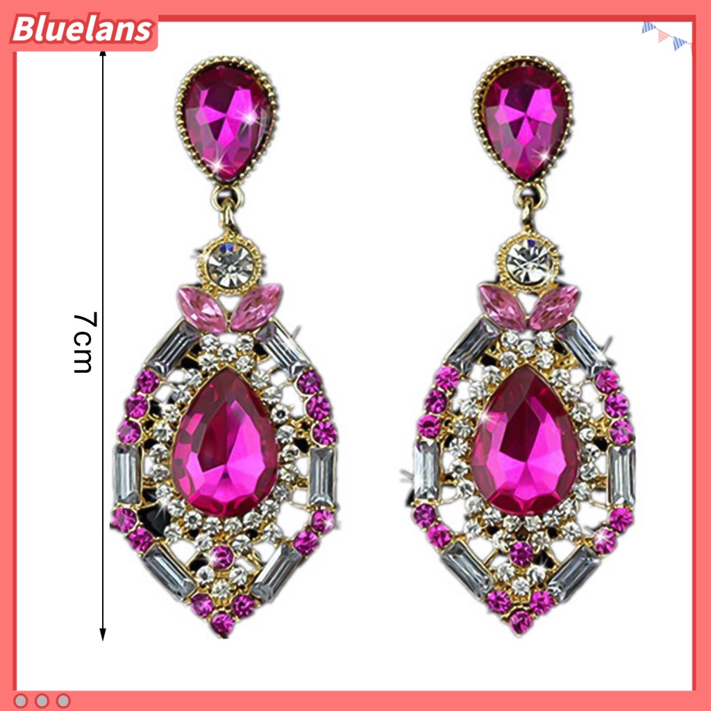 Bluelans Women Earrings Teardrop Shape Big Drop Dangle Zinc Alloy Rhinestone Earrings Jewelry