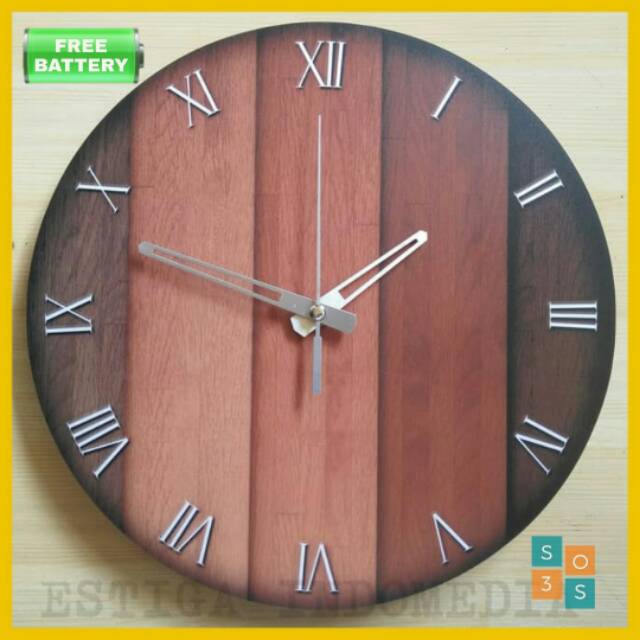 Jual Jam Dinding Kayu Unik Artistik Hurup Romawi Natural Wood Elegant