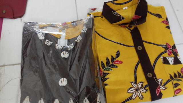 Qnunbatik Batik Keluarga/family Gamis Muslim Adelia Madura Kuning