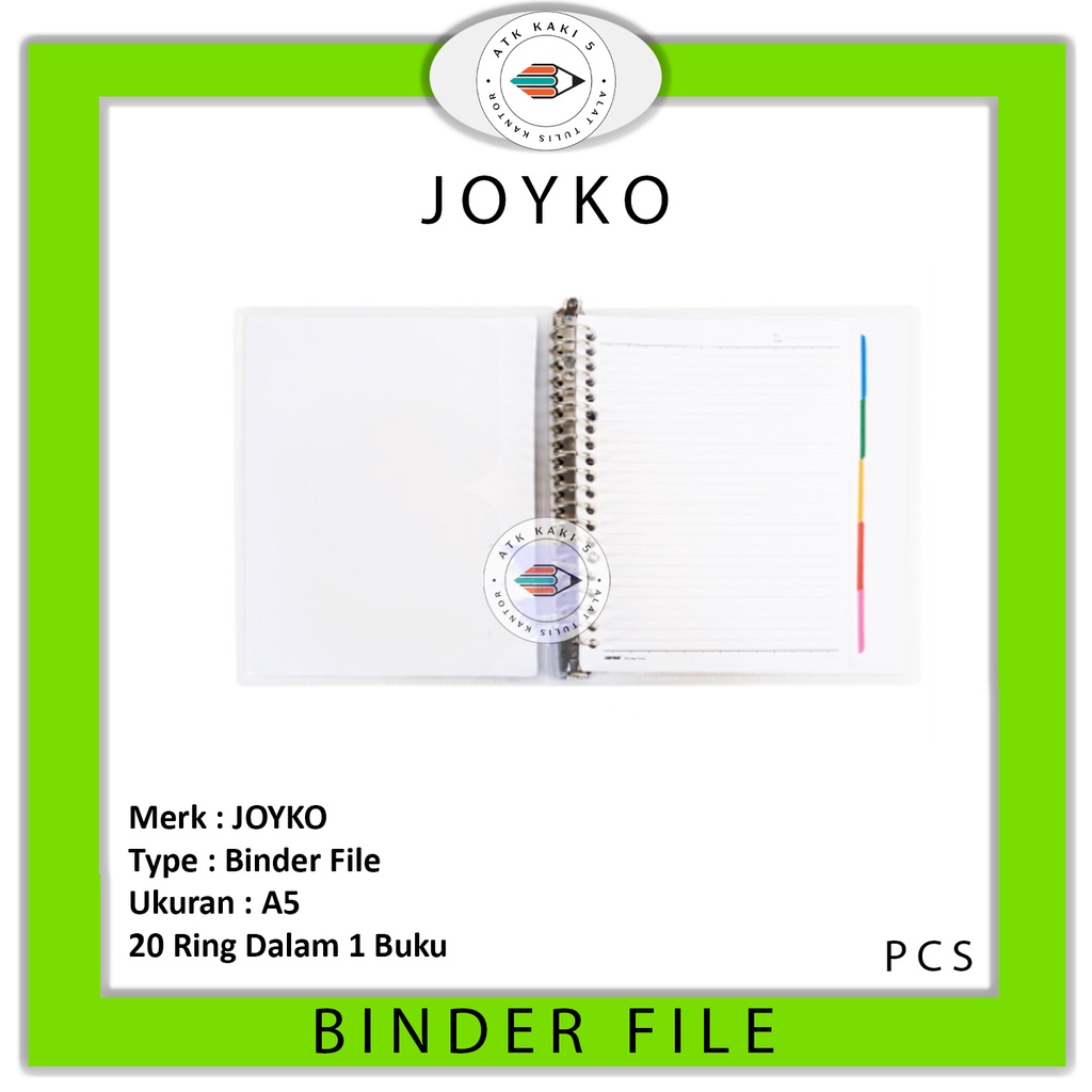 

JOYKO - Binder file Note A5 20Ring Free Divider Neon Random - Pcs