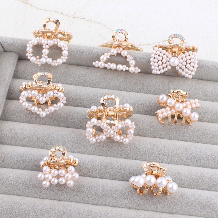 Jedai Mutiara Elegan Mini 2.5CM dan 3CM - Jepit Rambut Alloy Korea Mutiara Permata - Jepit Salon Logam Warna Emas