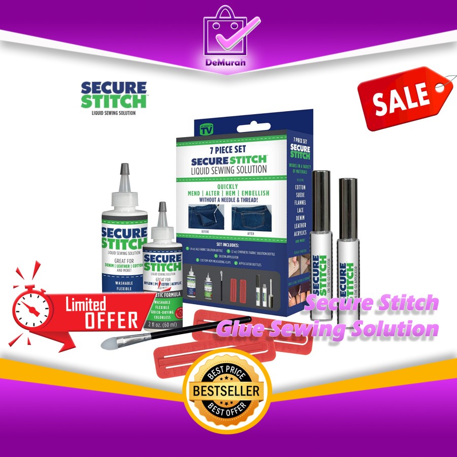 

SECURE STITCH Liquid Glue Sewing Solution Set Kit - Lem Jahit 0664