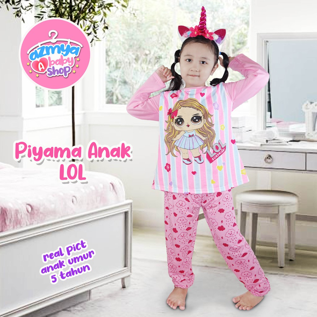 Baju Tidur Kaos Anak Perempuan LOL tersedia ukuran umur 3 - 8 tahun