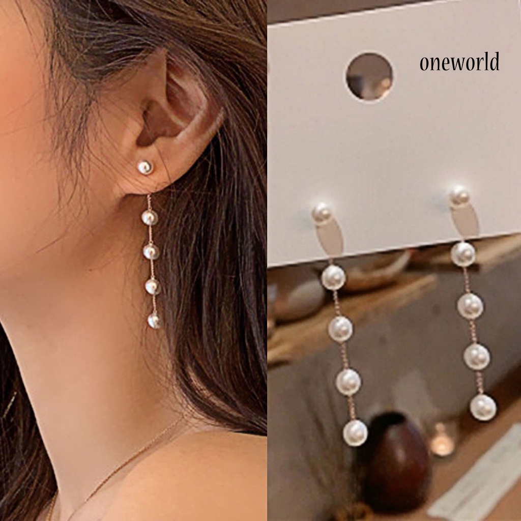 OW# Ear Studs Faux Pearl Temperament Women Korean Style Tassel Earrings for Date