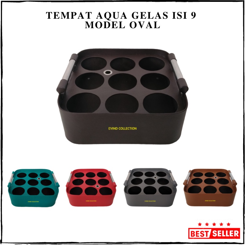 Tempat Air Mineral Gelas Model Oval Isi 9 Cup Keranjang Aqua Gelas Kulit Sintetis