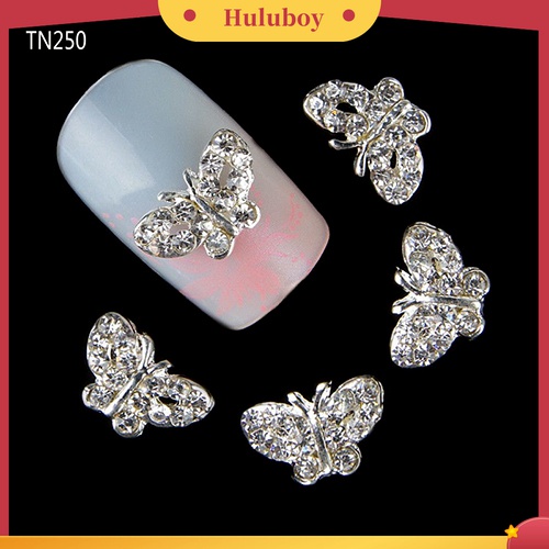 Huluboy Huluboy♡ 10pcs Kupu-Kupu 3D Bahan Alloy Dengan Berlian Imitasi Untuk Dekorasi Manicure DIY