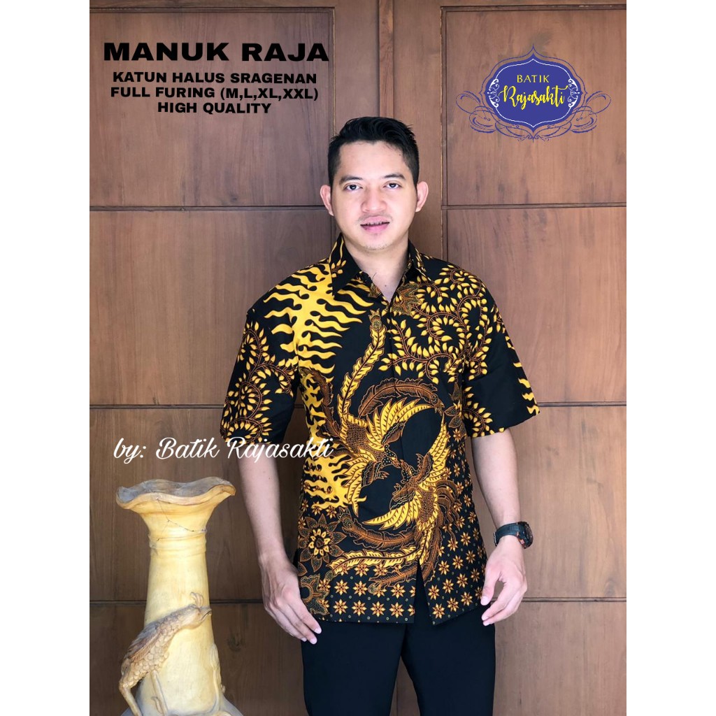 MANUK RAJA RAJASAKTI KEMEJA BATIK SOLO PRIA LENGAN PENDEK LAPIS FURING ATASAN BATIK PREMIUM MODERN KATUN HALUS BAHUWIRYA  BANAMITRA BANAMITRA PUTIH BANGSAWAN BAYU PUTRA BERLIAN BIRU BHARATAYUDA BIMASENA BIRENDRA BIRU INDAH BRAHMAKERTA BRAHMAKERTA MERAH