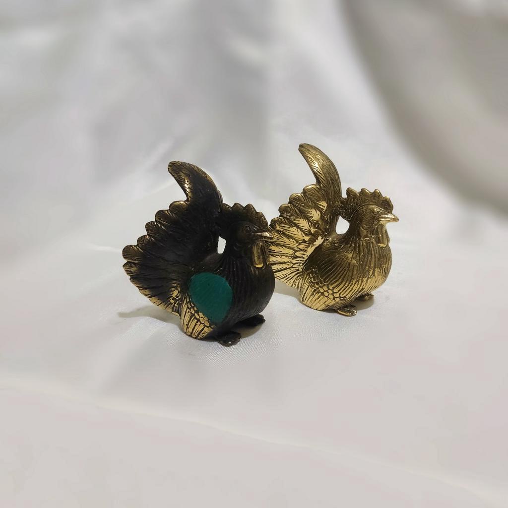 Patung Ayam Jago Kecil Logam Kuningan Hiasan Shio Ayam Brass Statue Art Pajangan Dekorasi Rumah Unik