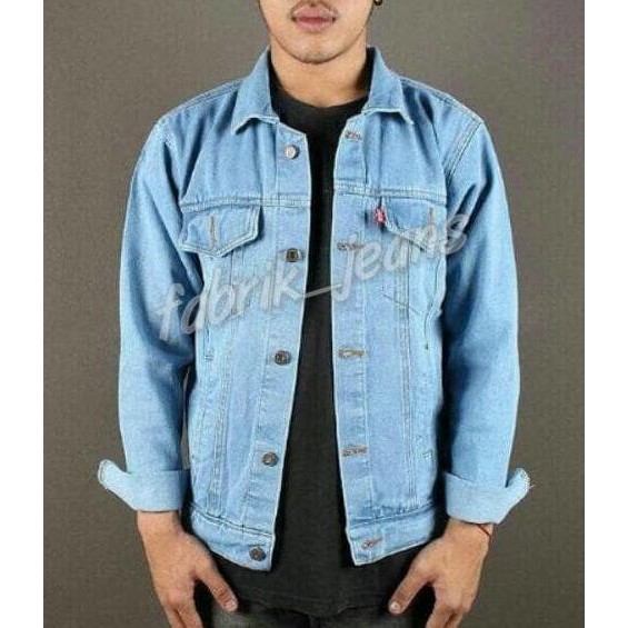 Qwxh Jaket Jeans Levis Pria Bioblitz / Jaket Jeans Levis Cowok Biru Muda - Biru Muda, L Z9Ln