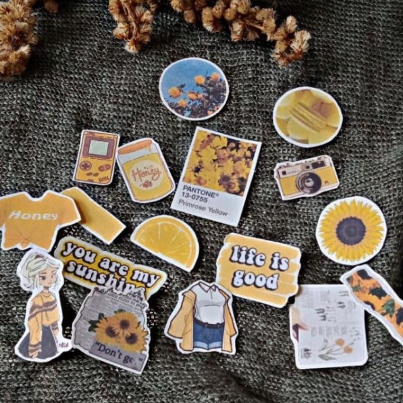 GAEKOPEDIA || NO GLOSSY STIKER TUMBLR AESTHETIC 30-48Pcs STICKER ESTETIK RETRO UNIK-Yellow