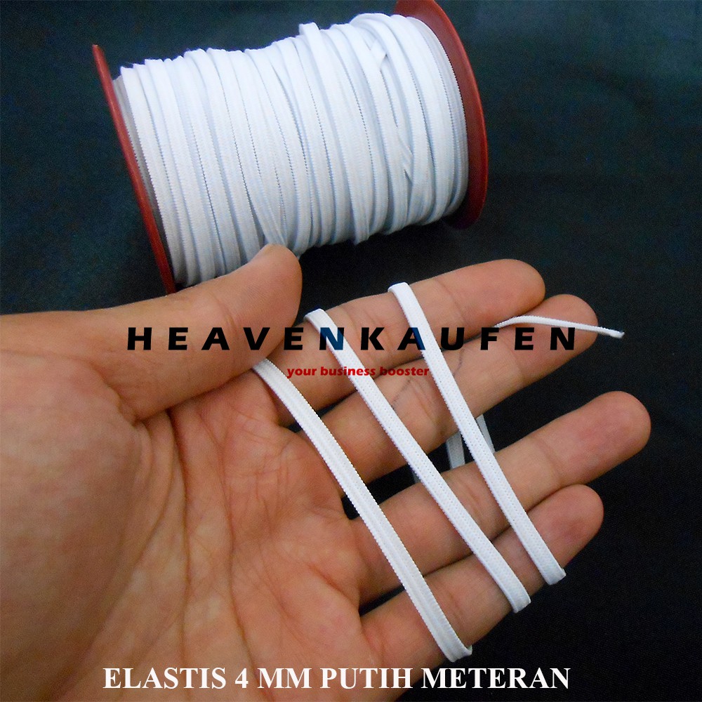 Karet Elastis Elastic Melar Molor Lebar 4 mm Putih Meteran