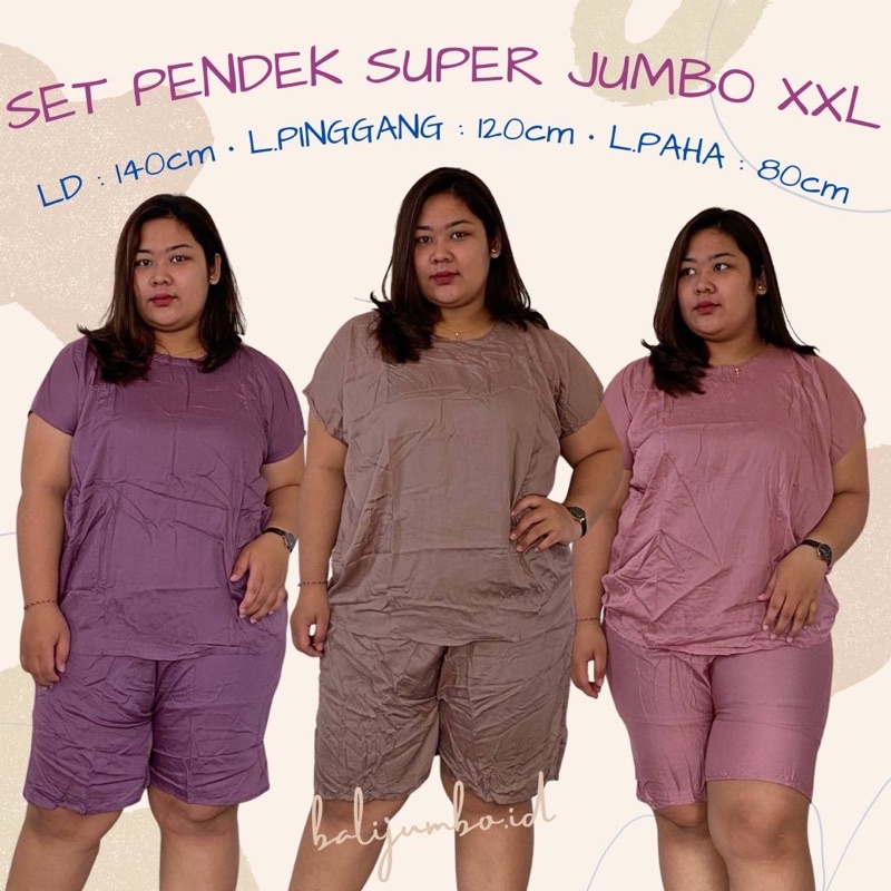 SETELAN BIG SIZE LD 140CM MUAT BB 90KG POLOS  BASIC BAJU TIDUR BIG SIZE CELANA PENDEK BABY DOLL JUMBO XXL