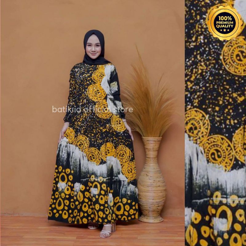 Gamis Twill Rayon Malaman Terbaru Kekinian Busui | Gamis Tiedye NEW-COIN MUSTARD