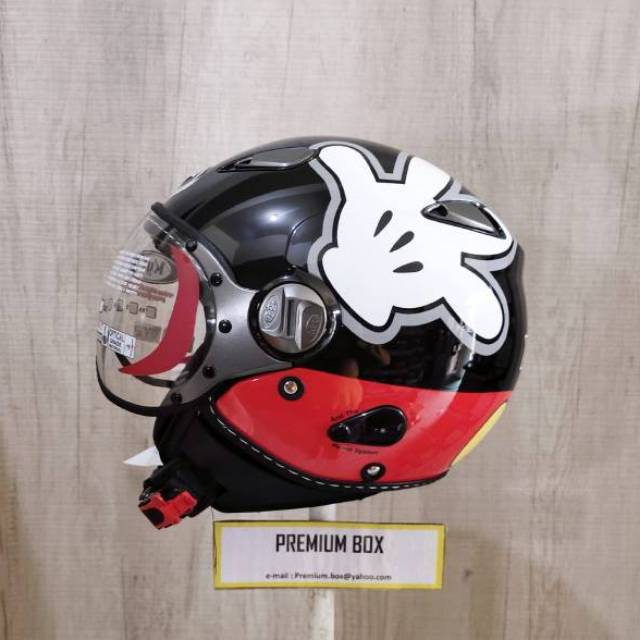 KYT Elsico Mickey Hand Black Red | Kyt Elsico Mickey Hand | Helm Halfface | Helm Murah Original SNI