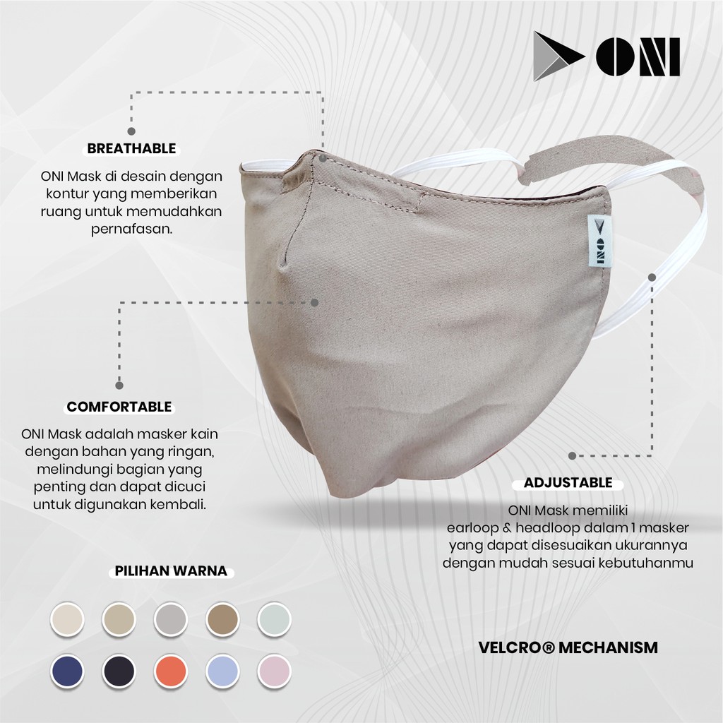 Oni Mask - Light Grey - Masker Hijab - Dapat Dicuci