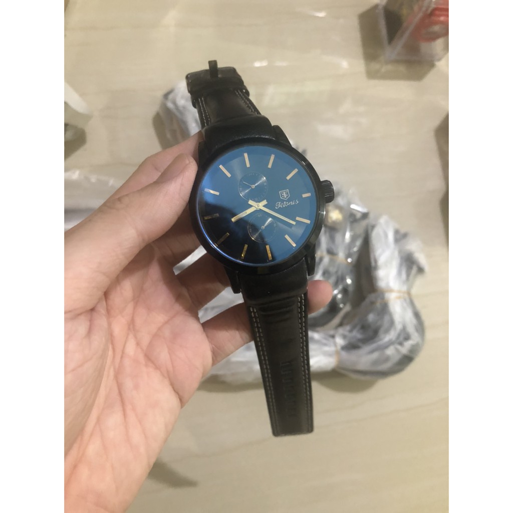 Jam tangan pria ORIGINAL TETONIS Detroit chrono detik tali kulit leather free box