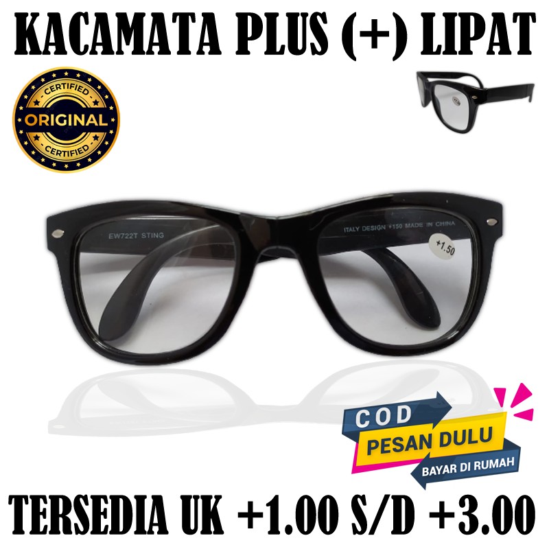 Kacamata Baca Lipat Plus (+) Pria Wanita Uk +1.00- +3.00 Kaca mata Plus Kacamata Rabun Dekat Unisex