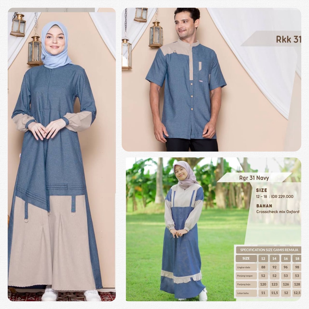 Rauna Couple / Gamis &amp; Koko / GD-31 Navy / Fashion Muslim