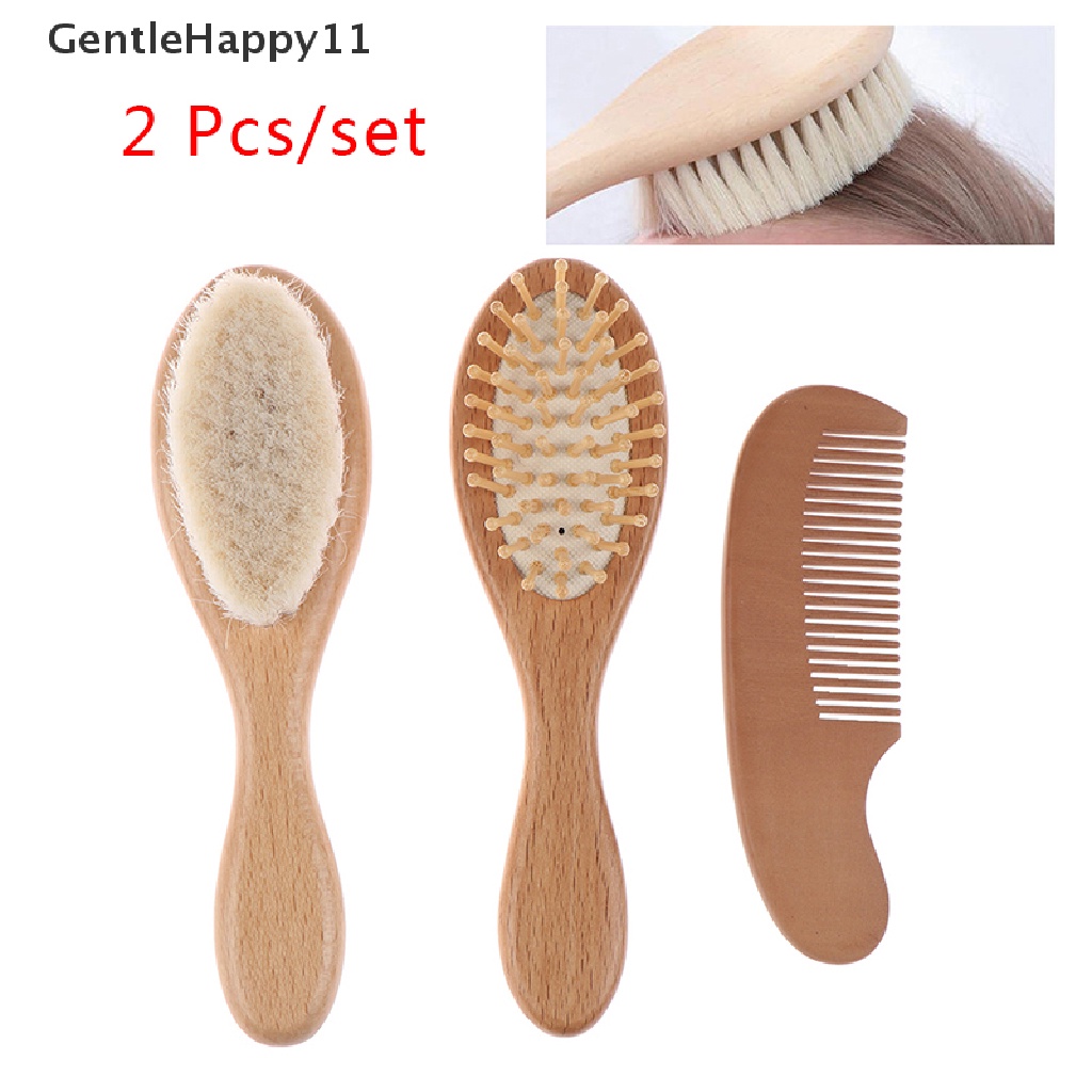 Gentlehappy 2pcs / Set Sisir Bulu Kambing Gagang Kayu Untuk Pijat Kepala Bayi