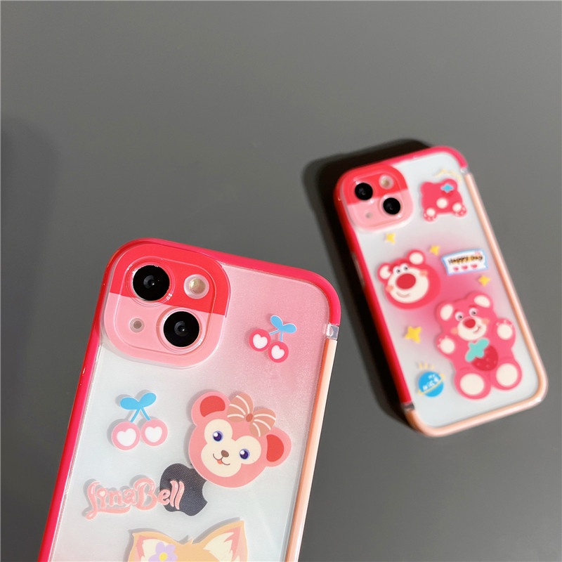 Casing iphone 13 12 11PROMAX X XS XR XSMAX shockproof Motif Strawberry Beruang Kelinci