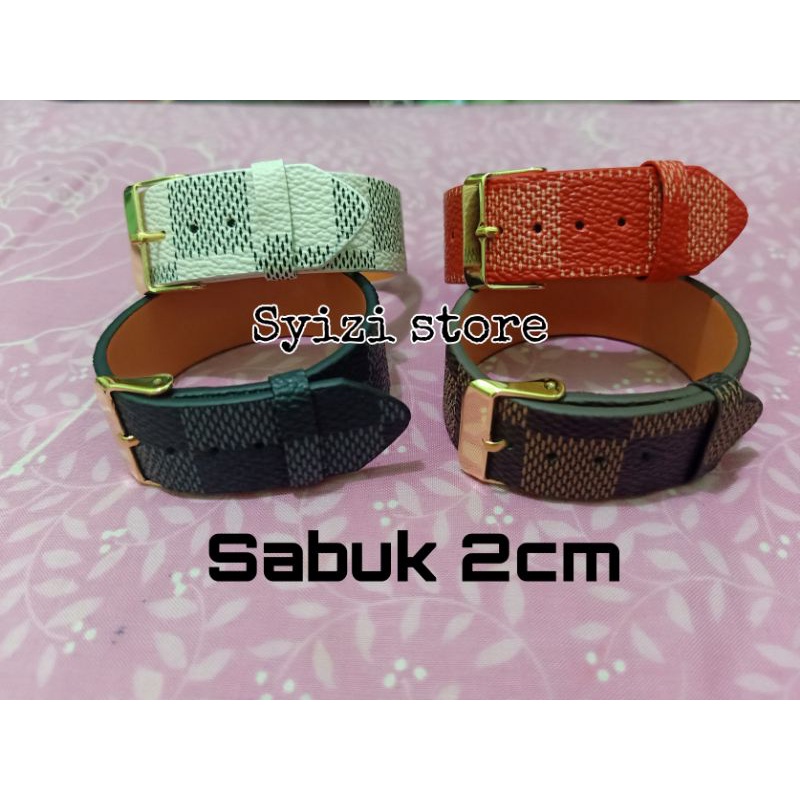 Gelang sabuk kulit 2cm/ gelang sabuk kulit motif dan polos/ gelang gesper kulit