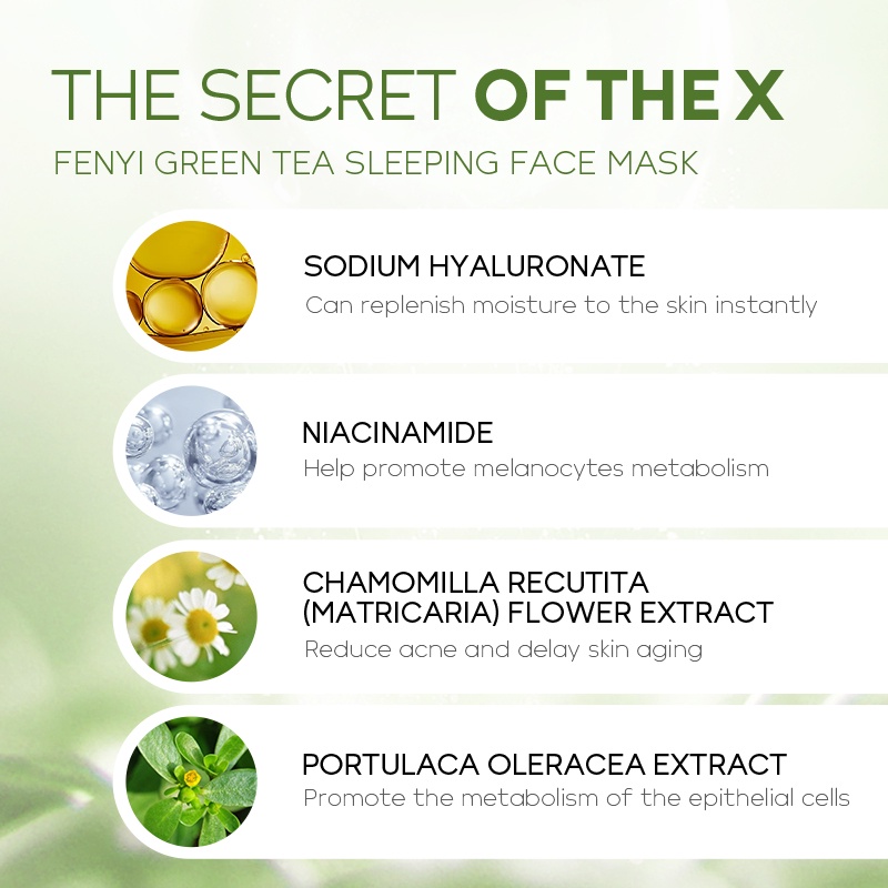 Fenyi Sleeping Mask Green Tea Mengurangi Jerawat Pelembab 20 pcs