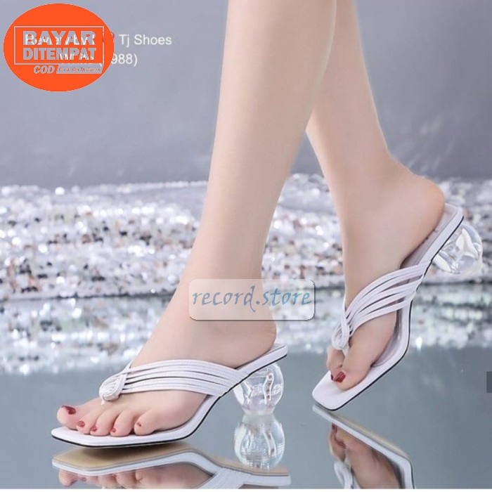 Fyzu2 Sandal Wanita Import Branded Wanita High Heels Chanel Trans VX665 Hak Kaca Tahu Premium Kf05