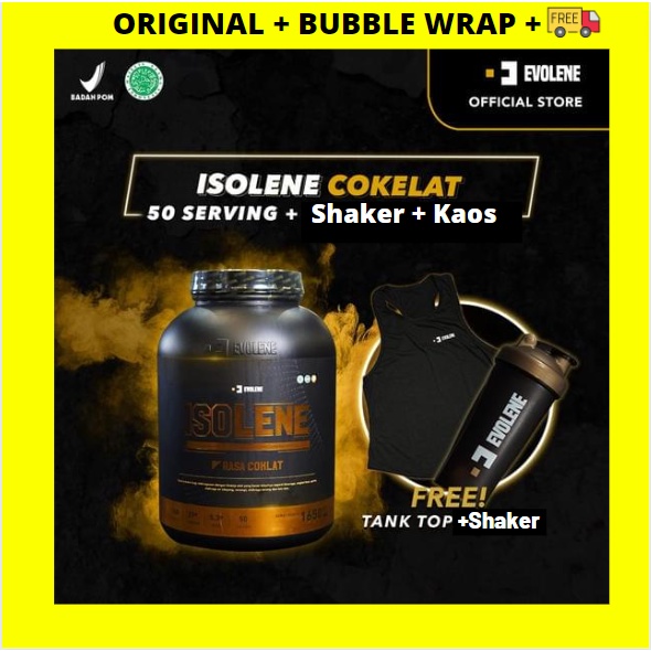 ISOLENE 50 SERVING WHEY ISOLATE BPOM HALAL PROTEIN FITNESS GYM BONUS 1.65 KG EVOLENE EVOWHEY EVOLINE EVOLEN COKLAT / VANILA / STRAWBERRY PRO PROISOLATE SUSU DIET PENURUN BERAT BADAN ISOLANE ISOLEN ISOLIN