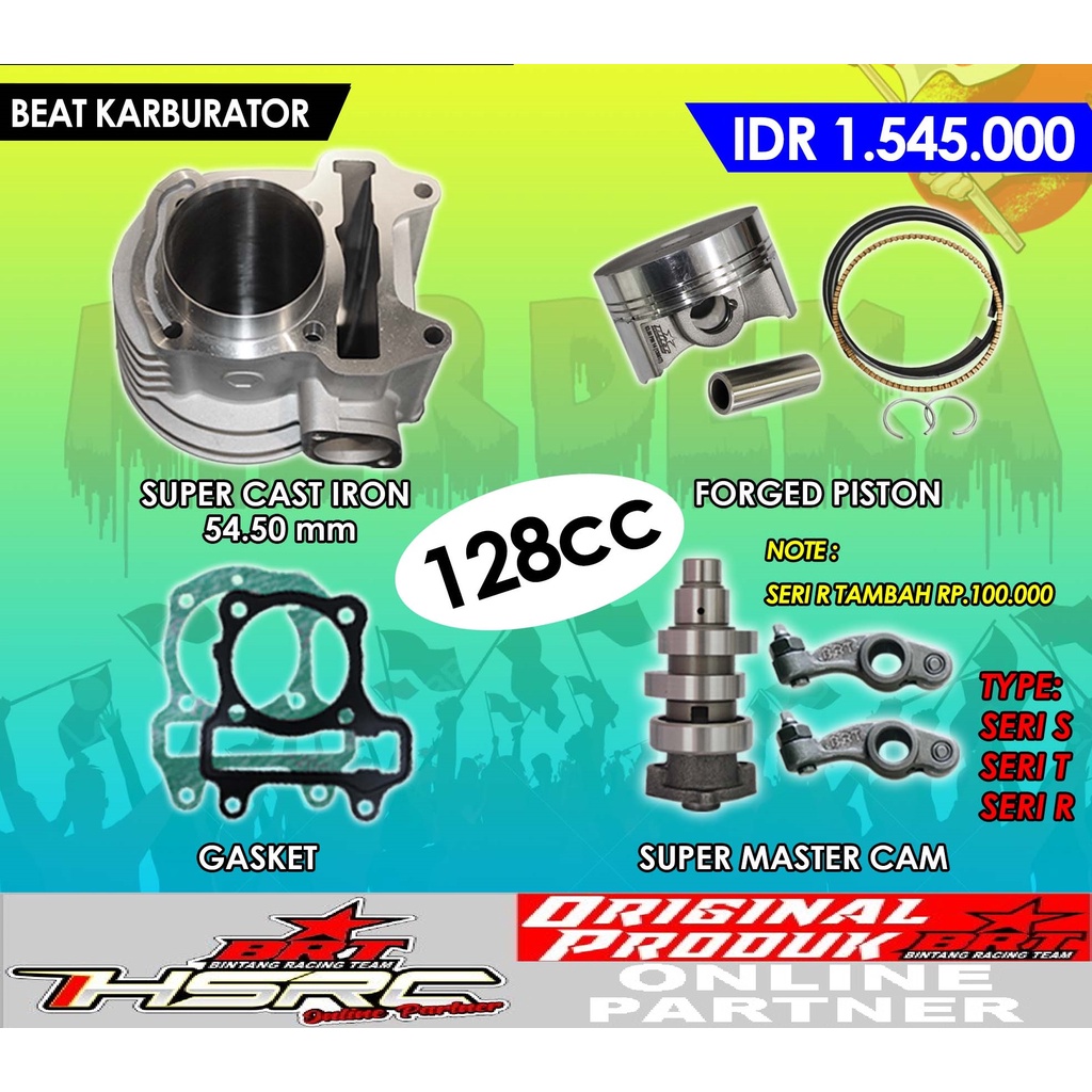 Paket Bore Up Block Cylinder BRT Honda Beat Karbu Scoopy Karburator 130cc Spacy Super Mastercam Pela
