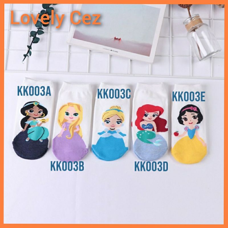 Kaos Kaki Karakter Princess Rapunzel, Ariel, Cinderella, Snow White, Jasmine Lucu Cantik