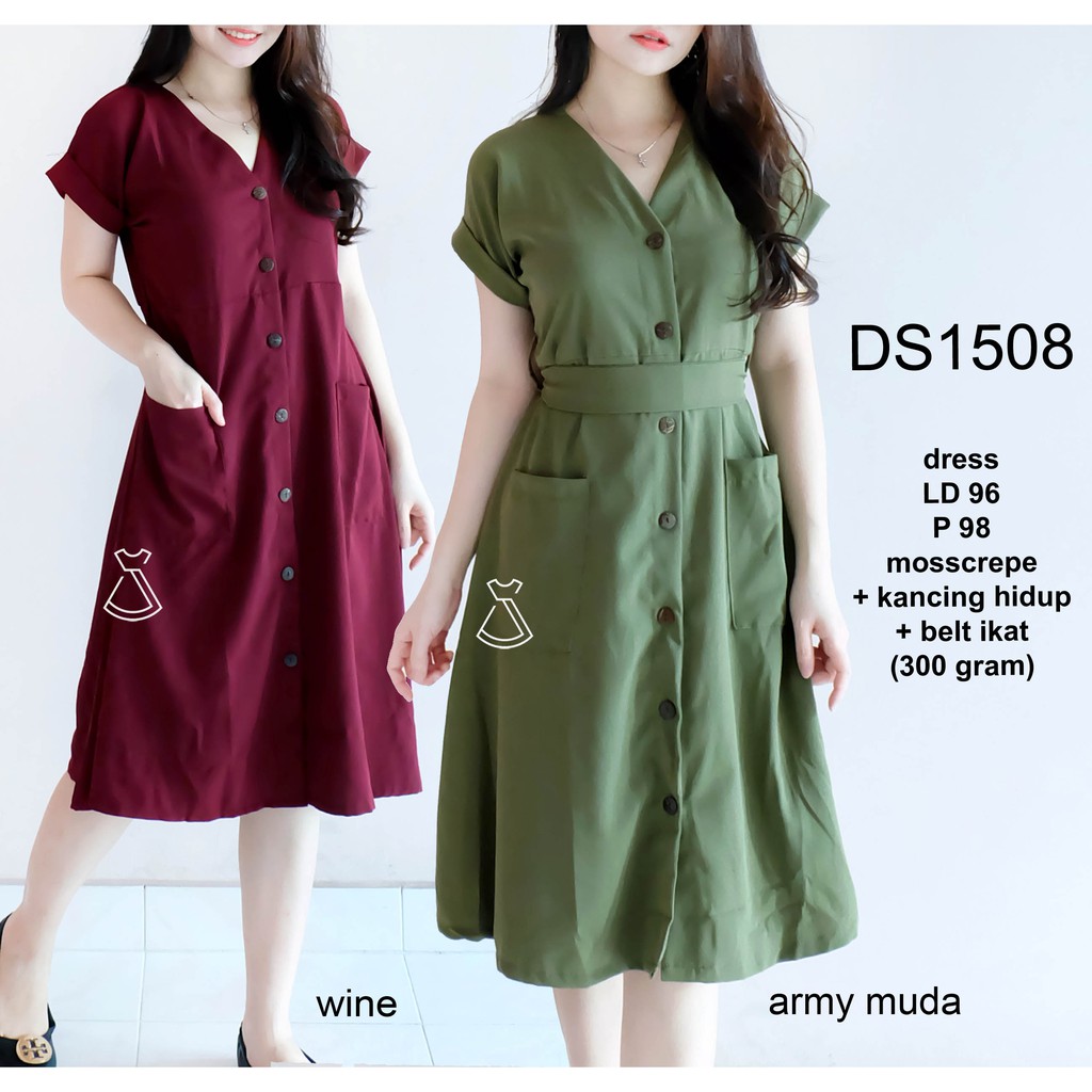 DS1508 DRESS CASUAL KEMEJA PANJANG MOSSCREPE DRESS BUSUI FRENDLY