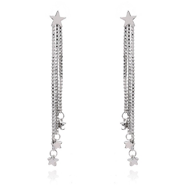 LRC Anting Tusuk Fashion Silver Color Star Shape Decorated Simple Long Chain Pure Color Earrings