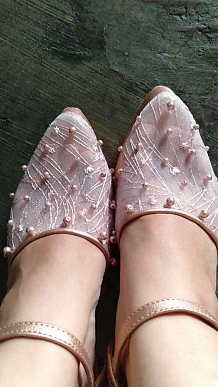 Sepatu Purri Rosegold Abstrak Lace Mutiara Tabut Tinggi 12cm