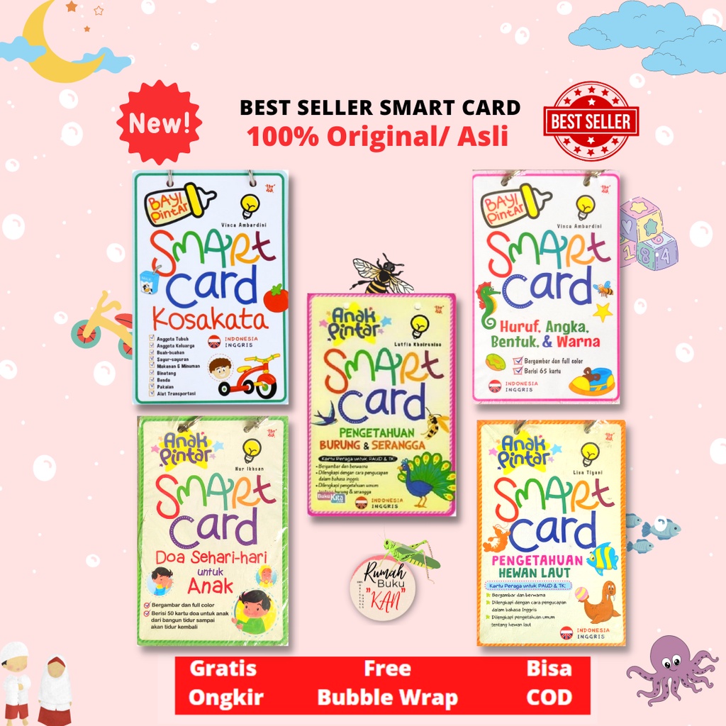 SMART CARD bayi pintar Kosakata , Doa sehari hari untuk hari anak, Huruf Angka Bentuk Warna ,Smart c