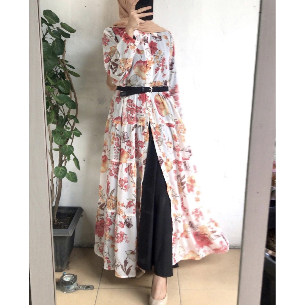 Long Outer Long Dress Gamis Zara Bunga Flower by DAZPROJECT