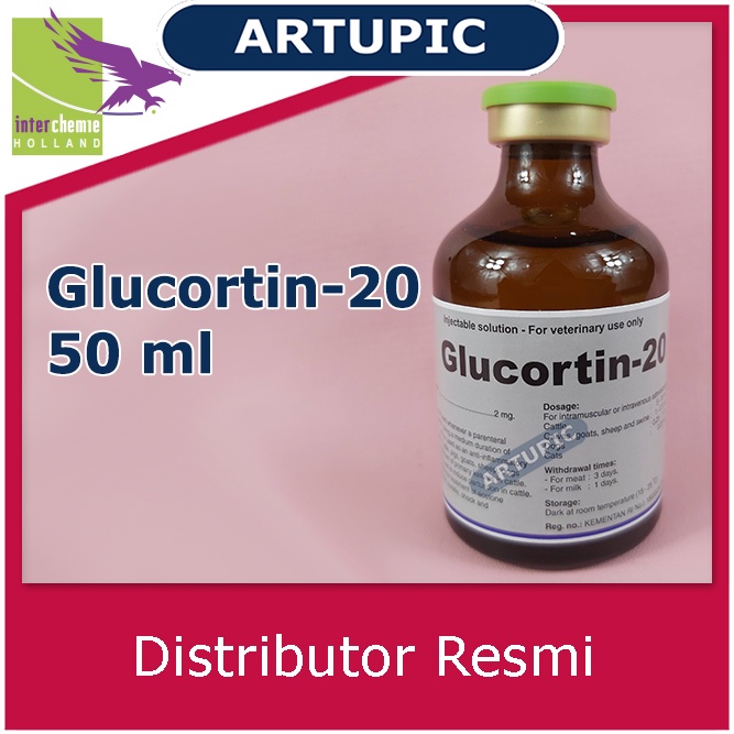 Glucortin-20 50 ml Obat Analgesik Antipiretik Antiinflamasi Hewan Ternak Antialergi Antistress mempercepat pemulihan kondisi pada sapi kambing domba babi anjing kucing