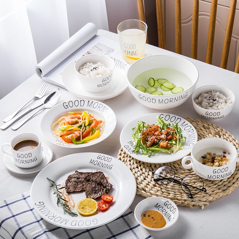 Good Morning - Piring Dimsum / Mangkuk Bubur / Mangkok Saji / Cangkir / Peralatan Makan Keramik