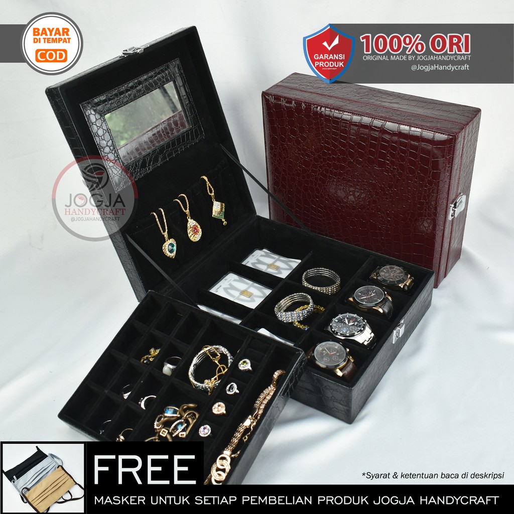 ORIGINAL Premium Jewelry Box Lengkap / Kotak Tempat Perhiasan &amp; Jam Tangan