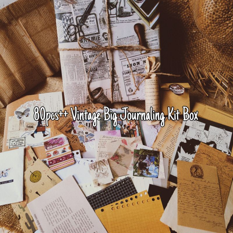 80pcs++ Vintage Big Journaling Kit Box Complete Edition Journal Stationery Aesthetic Old Lucky Box H