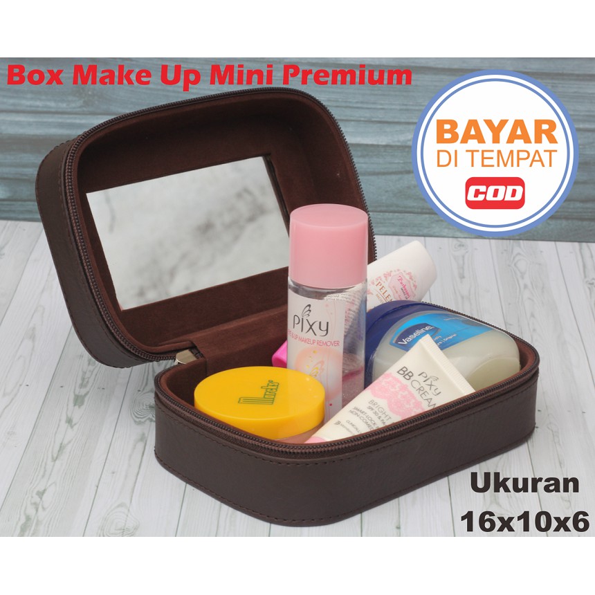 Box Make Up / Kotak Make Up Beauty Case / Tempat Make Up Mini Premium - Uk 16x10x6 Cm - Coklat