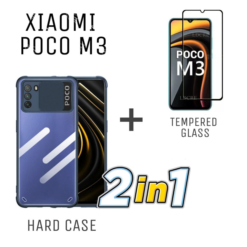 Case XIAOMI POCO M3 Case Fusion Shield Transparant Dan Tempered Glass Warna Anti Gores Protector