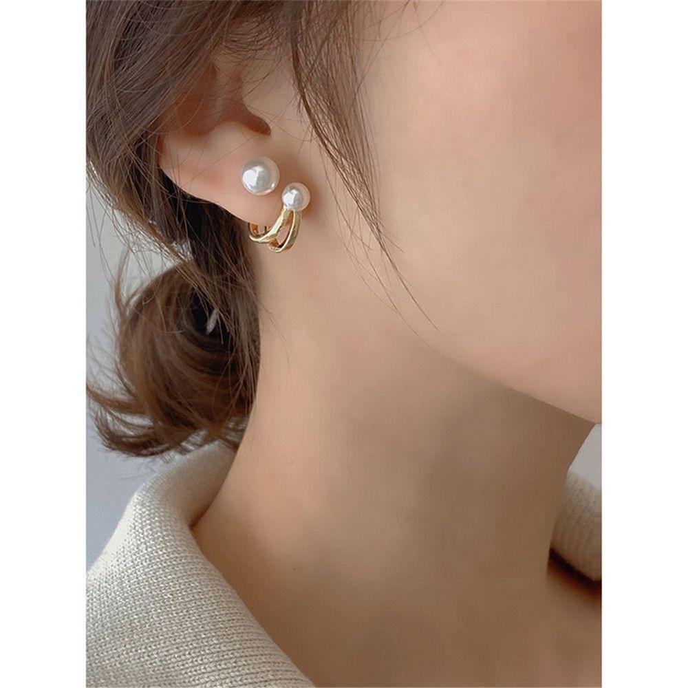 R-flower Pearl Stud Earrings Hadiah Baru Perhiasan Temperamen Elegan