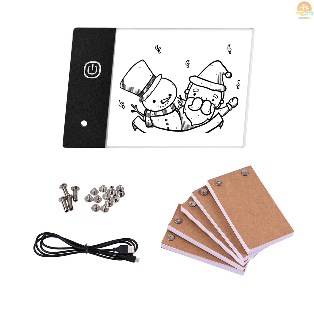 Flip Book Kit with Mini LED Light Pad Hole Design 3 Level Brightness Control Light Box 300 Sheets Animation Paper Flipbook Binding Screws for Children Students Adults Drawing Tracing Sketching Cartoon Creation