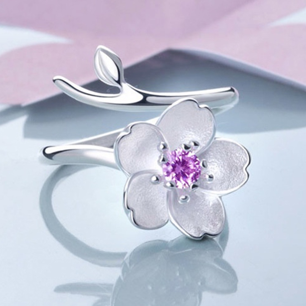Hu Hu Hu Hu Hu Alat Bantu Pasang Kacamata♡ Cincin Wanita Model Terbuka Bahan Sterling Silver 925 Desain Bunga Sakura Untuk Hadiah Ulang Tahun
