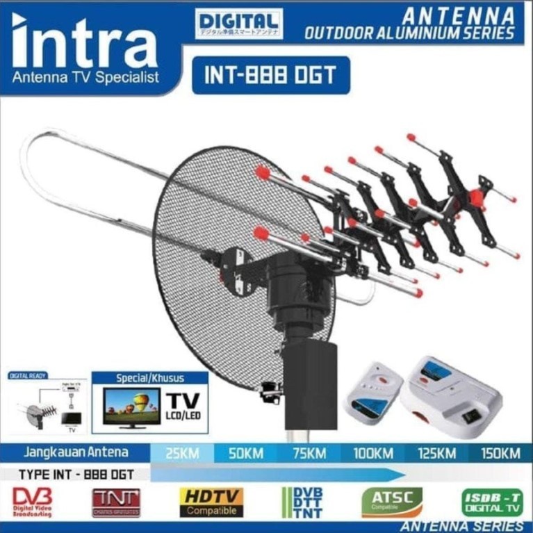 Antena TV Outdoor Digital Analog Intra INT-888 DGT Booster Smart Chip Free Kabel 10 Meter Original