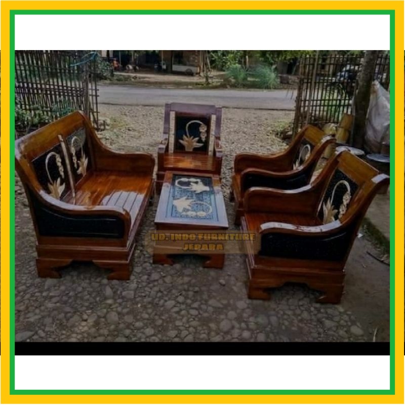 Meja kursi kayu jati motif minimalis untuk ruang tamu