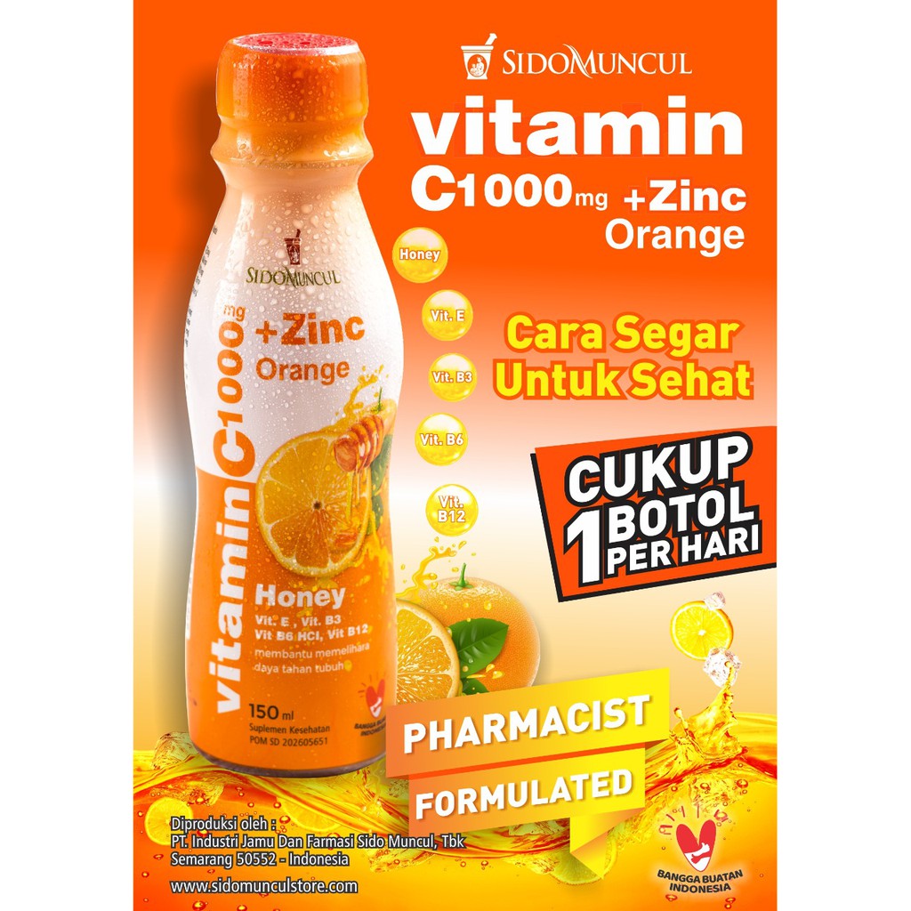 Sidomuncul Vitamin C 1000 Mg Orange Zinc 150 Ml 6 Botol Shopee Indonesia