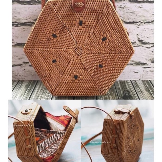

Tas rotan tali kulit size 20 x 20 cm