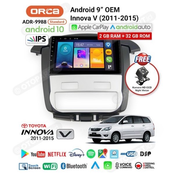 Head Unit Android innova type V 2011 - 2015 Auto AC Head Unit Android ORCA 1088 Murah
